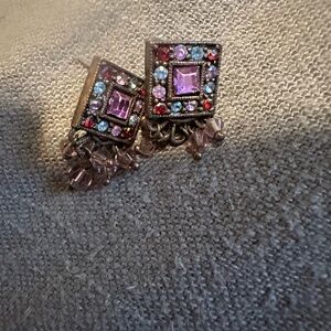 Multicolor Square Crystal Dangle Earrings with Purple Center, plus other items.